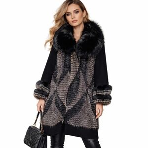 CARMEN MARC VALVO Cashmere Coat Fox & Beaver Fur Mob Wife Aesthetic Black S M